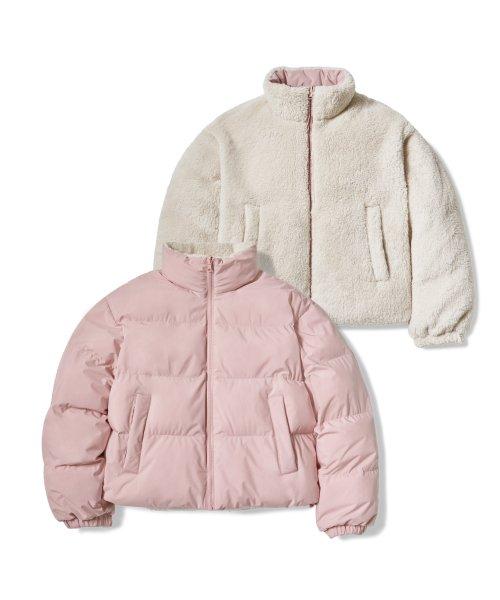 우먼즈 데일리 푸퍼 리버서블 플리스 숏 패딩 재킷 [핑크/크림]