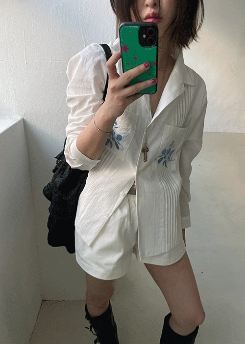 플라워 자수 셔츠