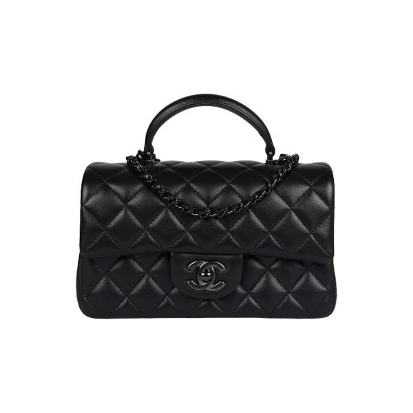 chane* so black top handle lambskin mini bag