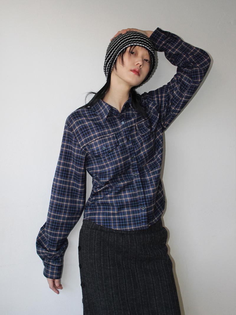 (기모소재) CHECK SHIRRING SH (blue / brown)