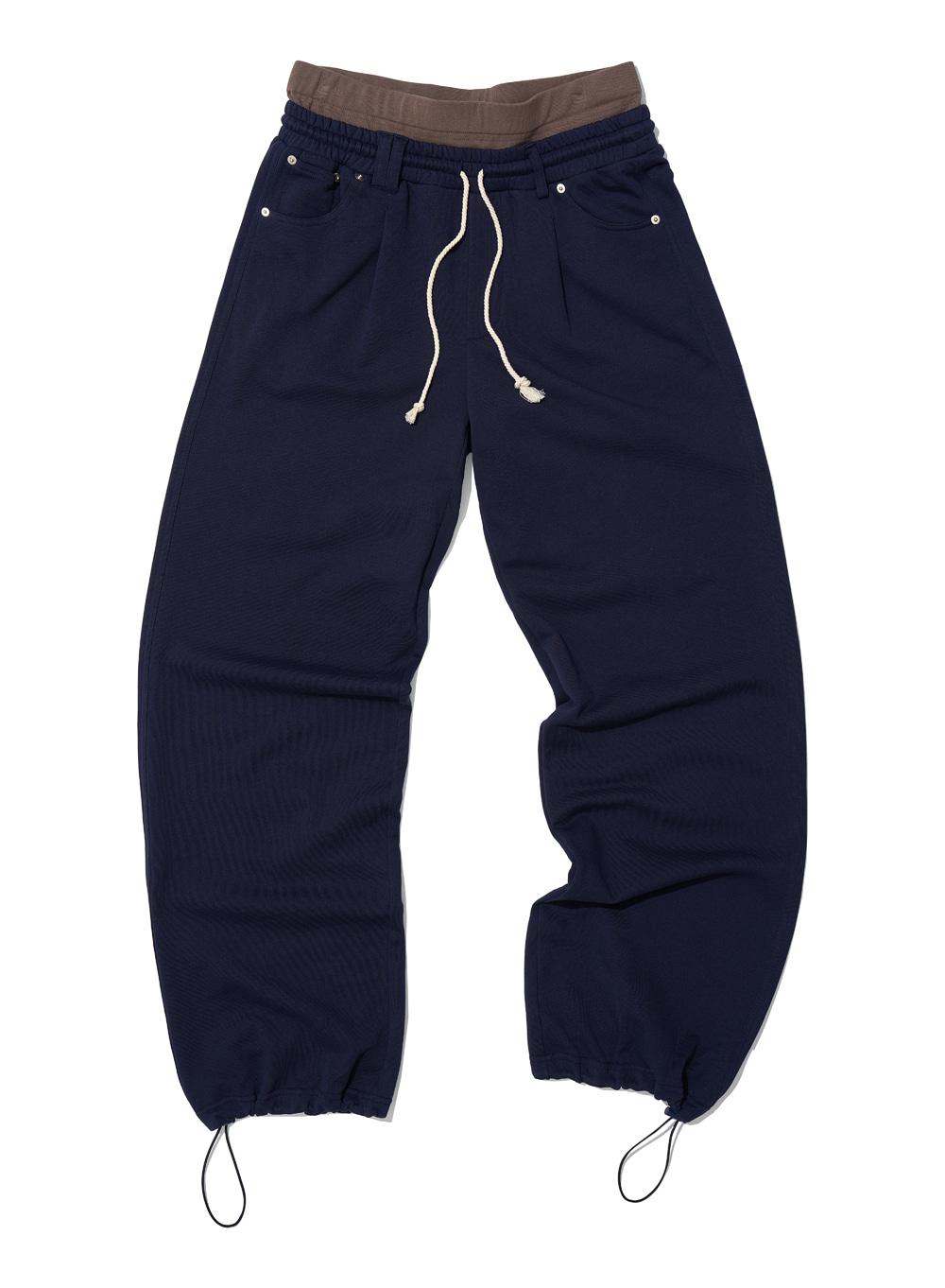 [WOMEN] DOUBLE WAIST PLEATED WIDE LEG SWEATPANTS_NAVY