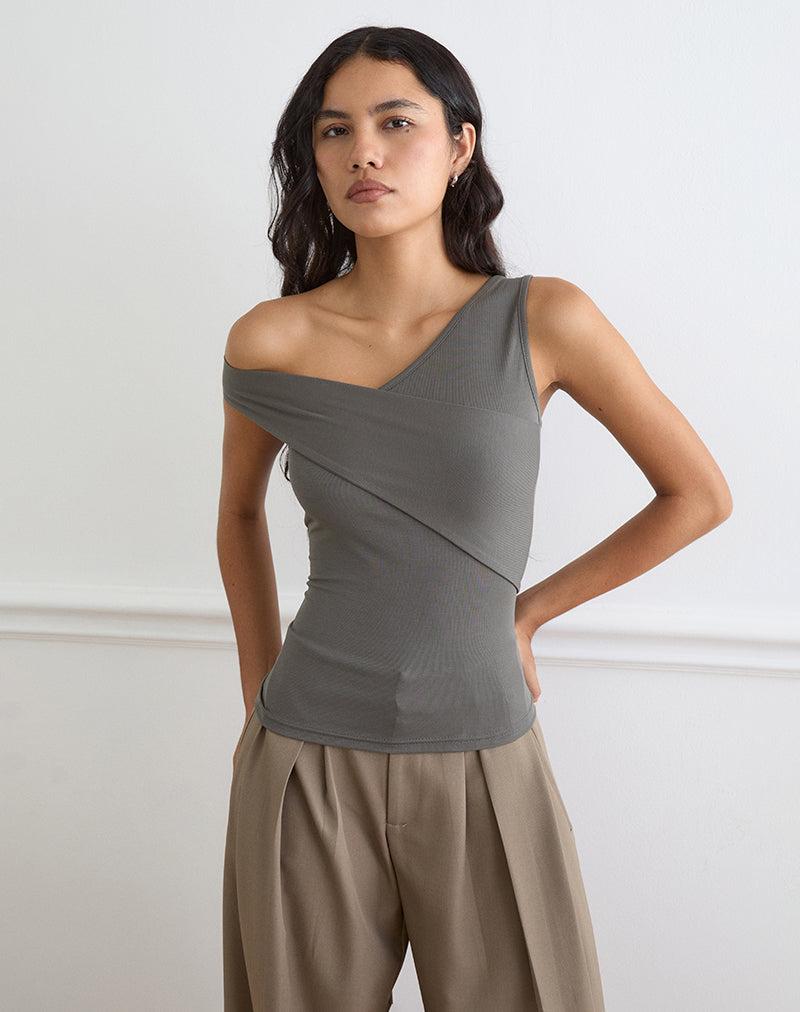 Sahar Top in Ribbed Warm Grey Eco Lyocell - XXS