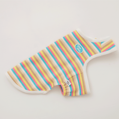 글리글리 스트라이프 원홀 와플티 화이트 - 강아지 옷 티셔츠