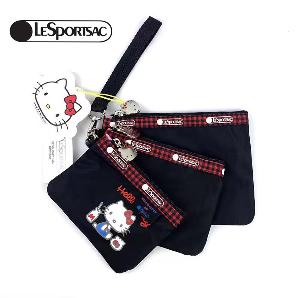 레스포삭 3455 클러치 3종세트 휴대용 여행용 화장품 다용도 블랙 Kitty cat