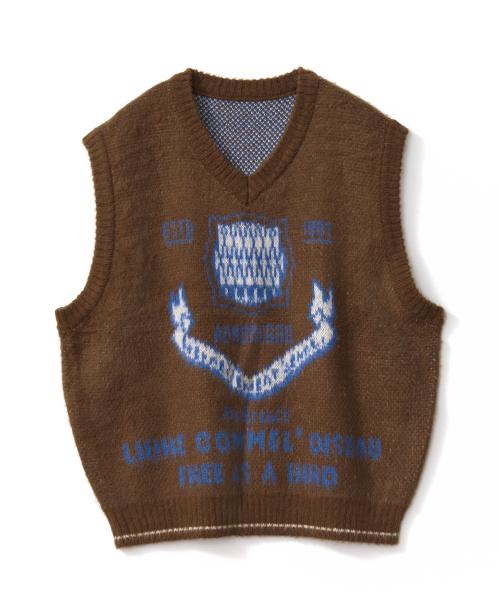 프레프렌스 자가드 니트 베스트 (골드브라운)