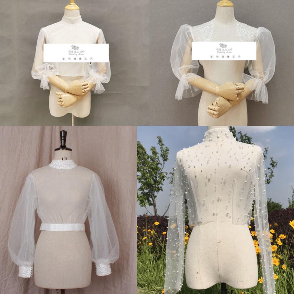 셀프 웨딩 오프숄더 화이트 망사 긴팔 풍성 볼레로 스몰 웨딩 제주도 스냅 촬영 사진