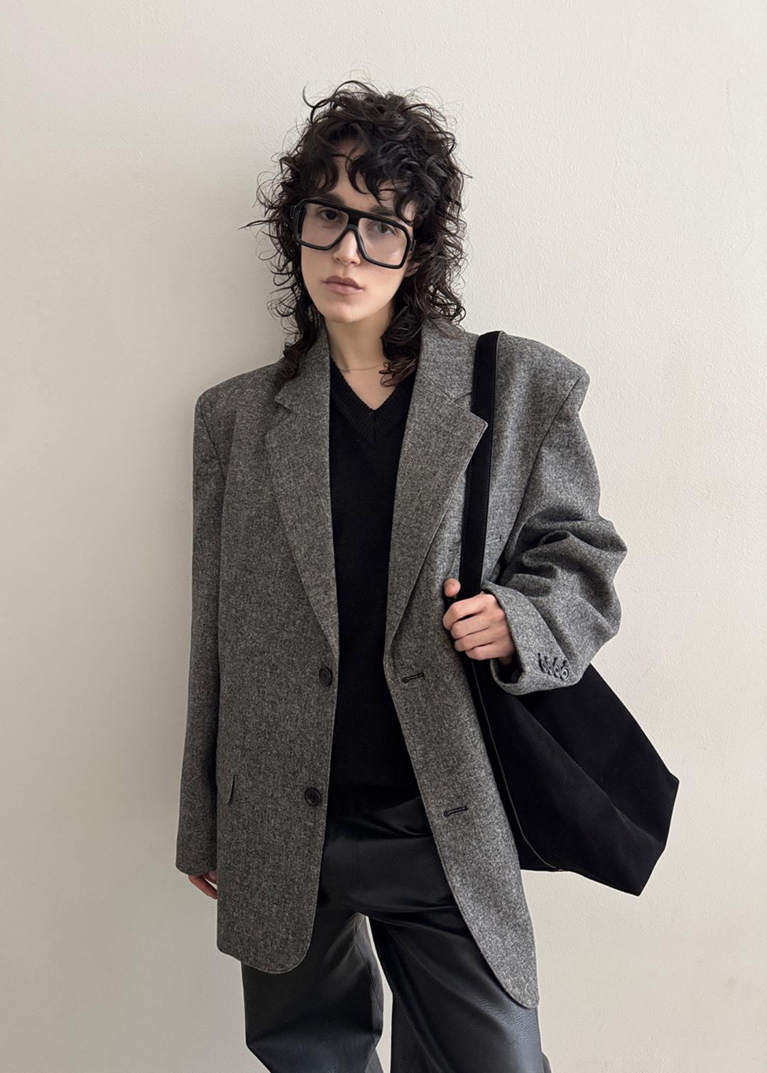 WOOL BOUCLÉ BLAZER JACKET [GRAY]