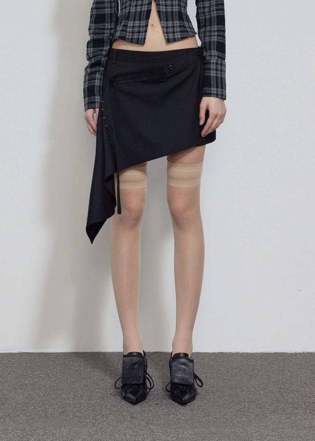 [9/25~ 발송] UNBALANCED DRAPE MINI SKIRT, STRIPE BLACK