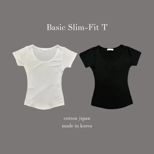 ෆ쫀쫀탄탄/당일배송ෆ 베이직 유넥 슬림핏 반팔티