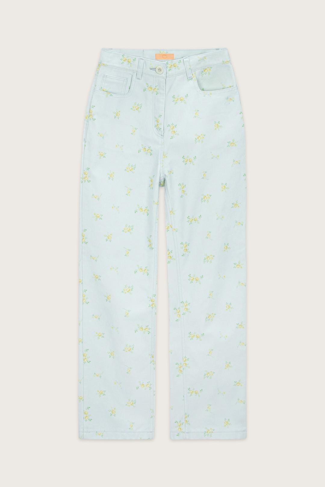 FLOWER COTTON PANTS (LIGHT BLUE)