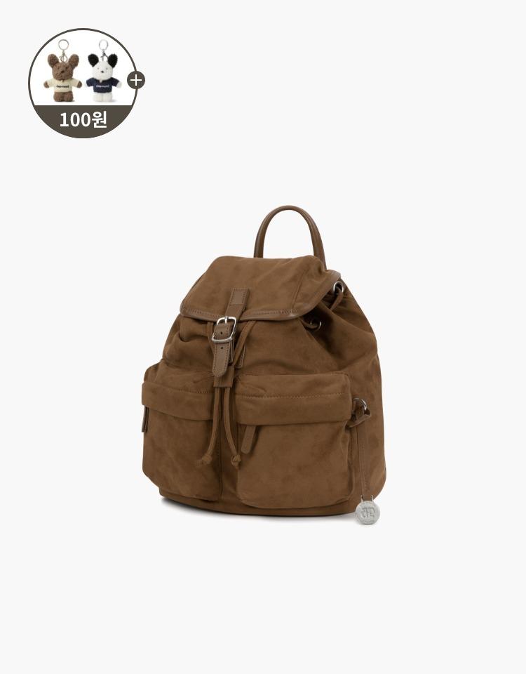 double pocket suede backpack - brown