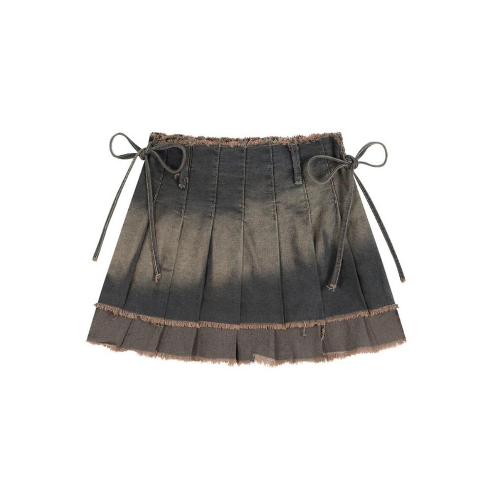 헨리 플리츠 데님 스커트