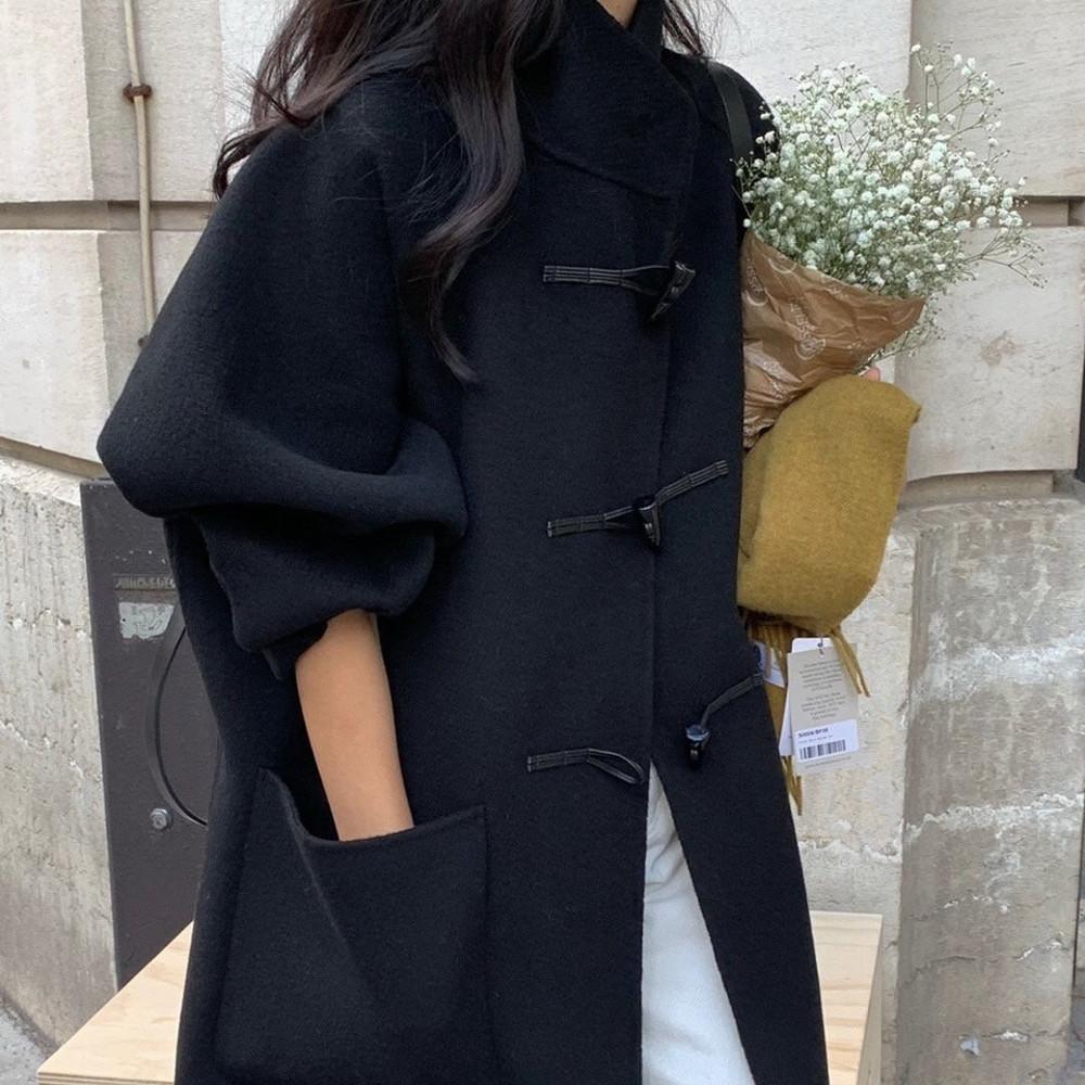 베르가못 하이넥 더플 롱 코트 핸드메이드 울 코트