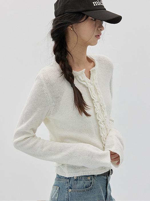 RUFFLE WOOL KNIT CARDIGAN SET IVORY