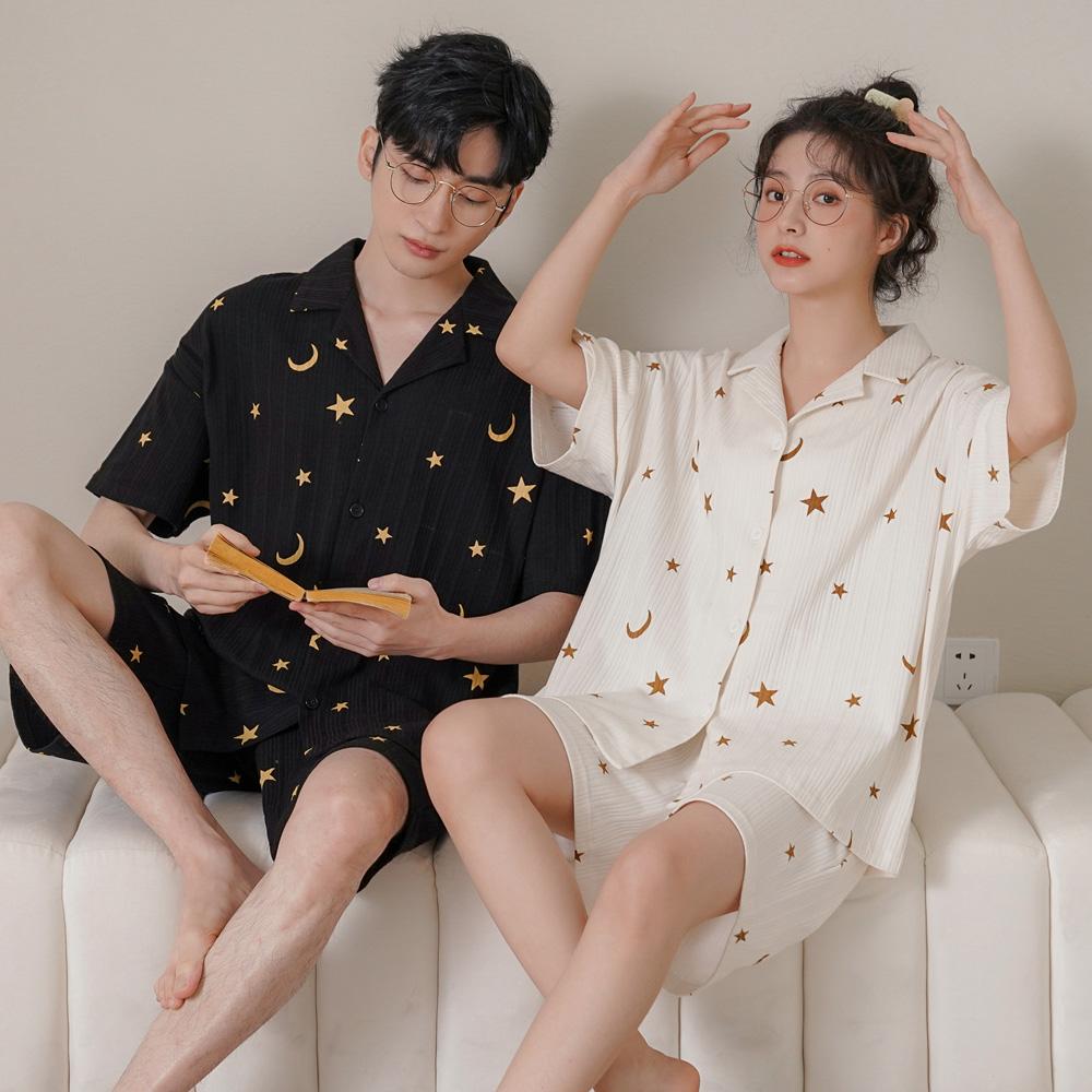 로리돌스 반팔 커플잠옷. 은하수 여름 홈웨어 파자마세트 여성 남성 빅사이즈 QM1357 QM1358