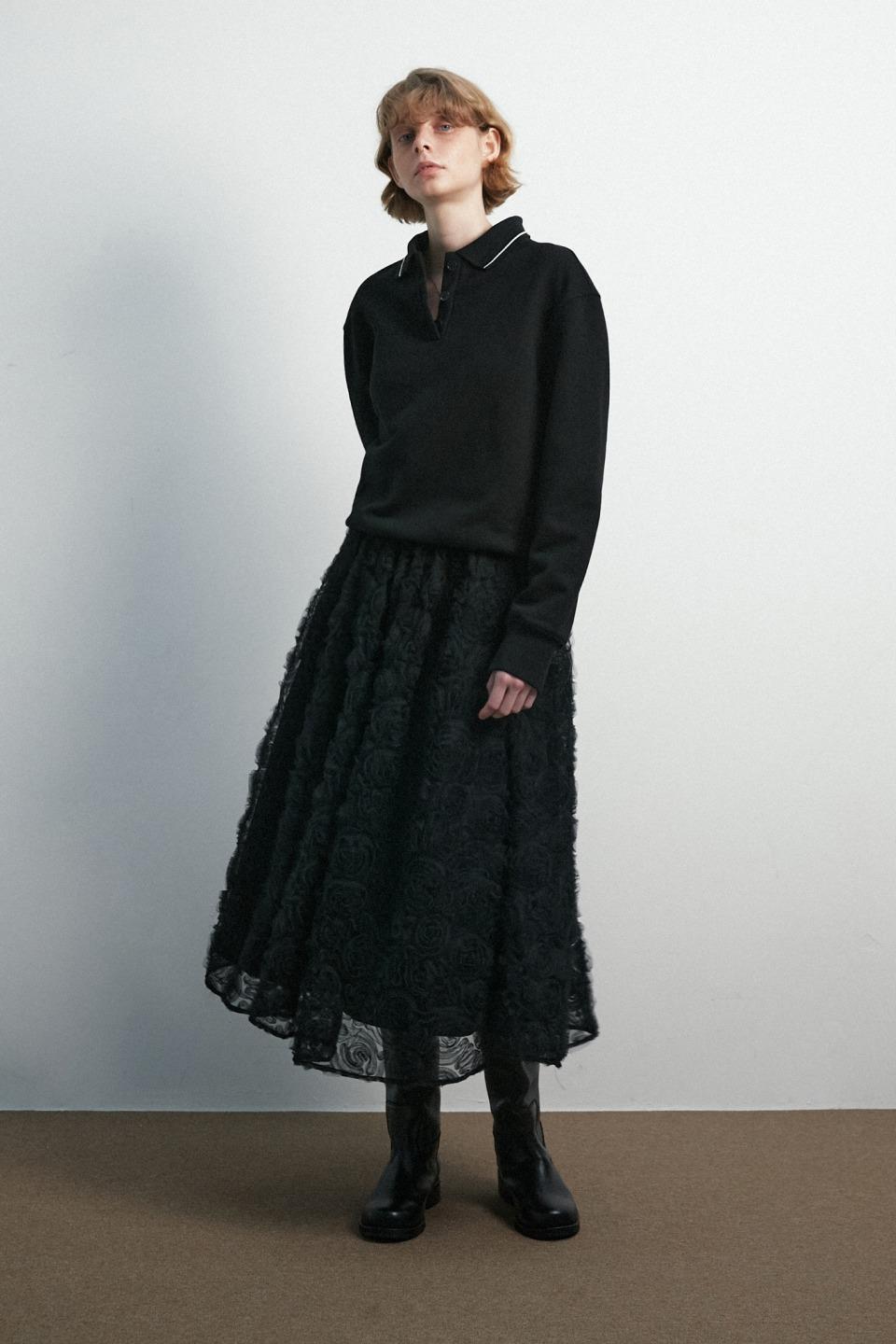 Rose Lace Full Skirt / Black