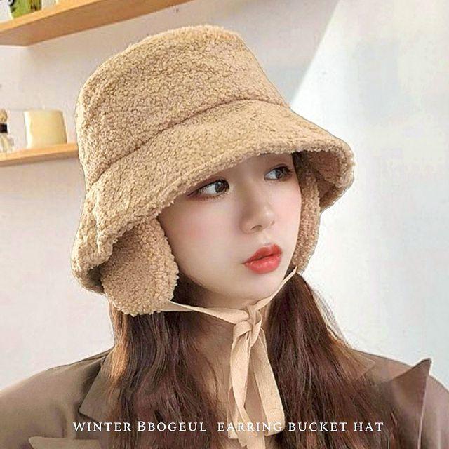 [당일출고] 뽀글이 귀도리 벙거지모자 군밤모자 양털 털모자 겨울 여성 벙거지 버킷햇 챙모자 귀달이모자 퍼 스키 방한모자 3color