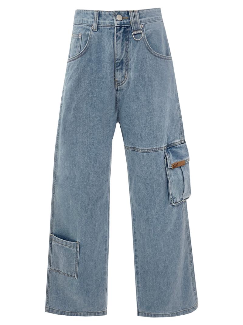 AK. LEATHER LABEL CARGO DENIM (light blue)