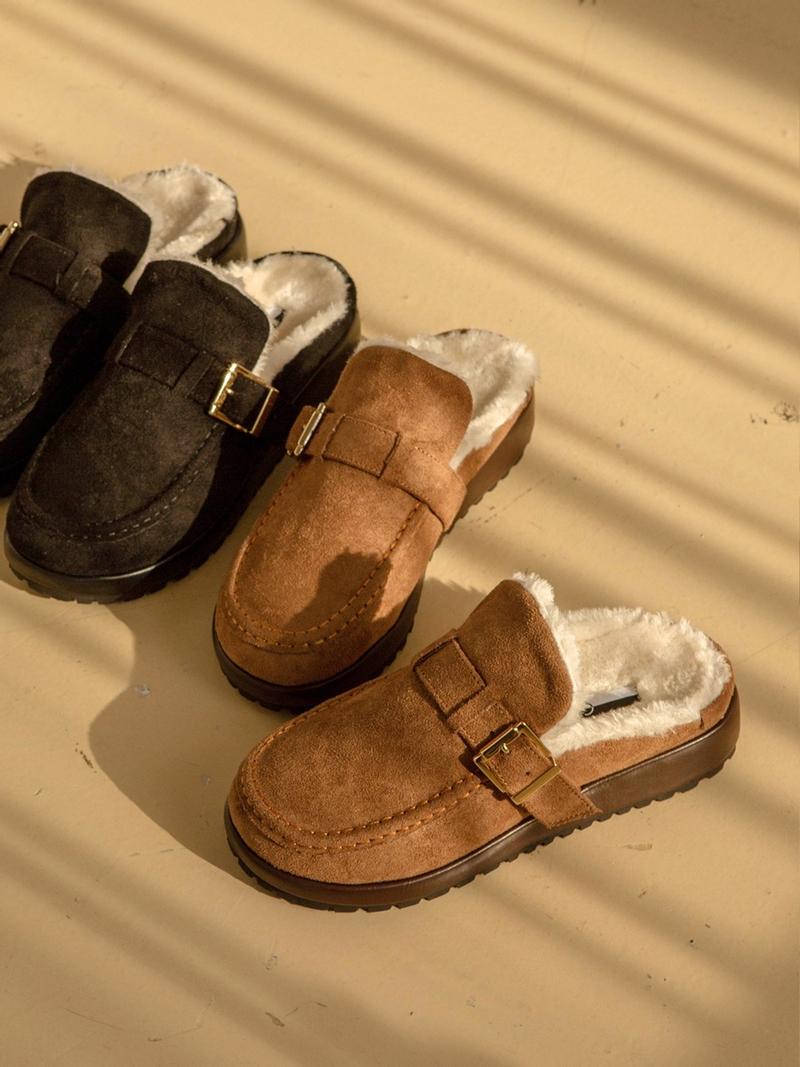 스퀘어 버클 퍼 슬리퍼 (2color)