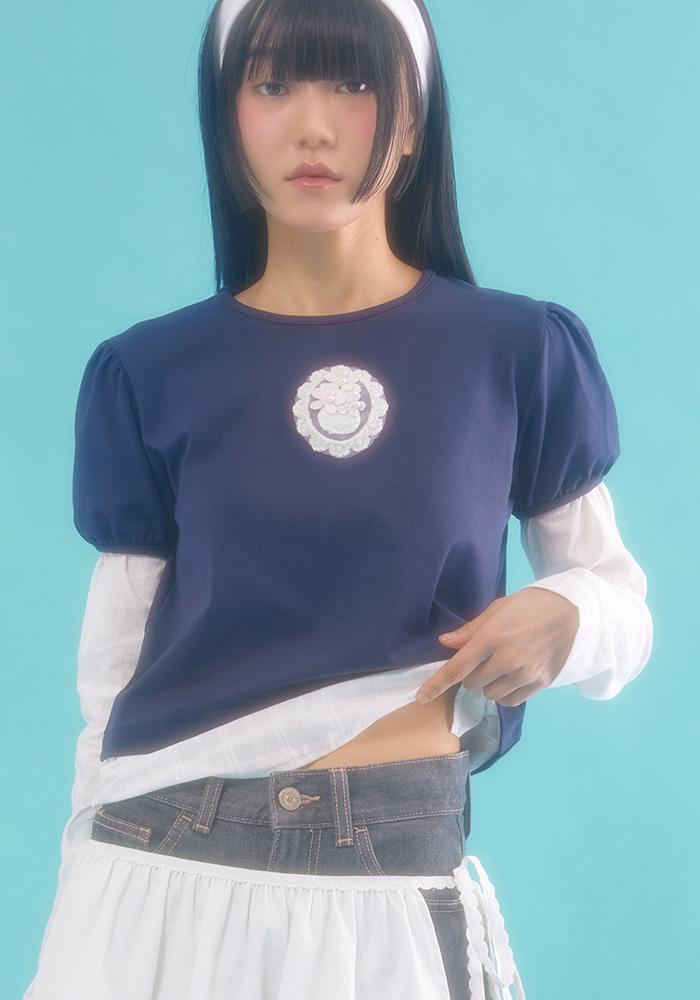 layered puff top_navy