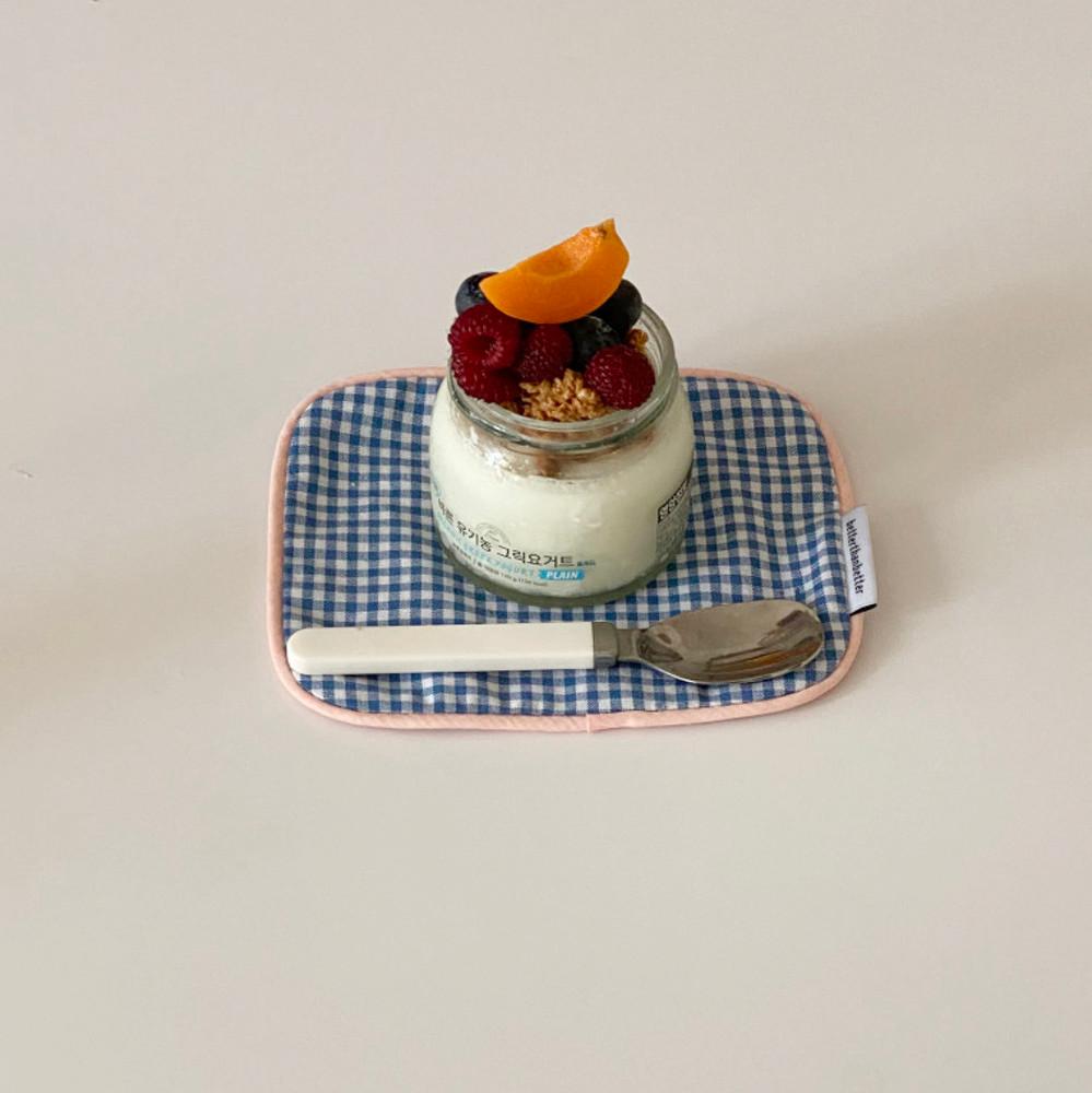 블루 체크 티코스터 패브릭 컵받침 주방 인테리어 소품 홈카페 집들이 선물 피움프로젝트