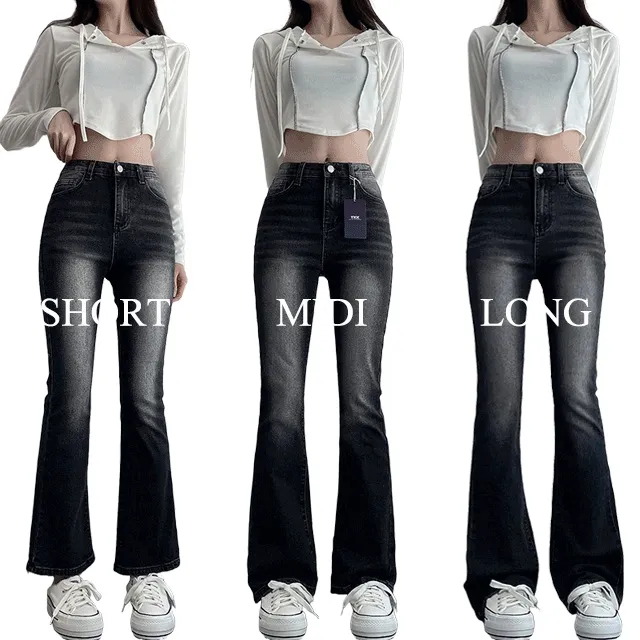 [숏,기본,롱/S~2XL] 블러셔 워싱 빈티지 하이웨스트 슬림 부츠컷 데님 팬츠