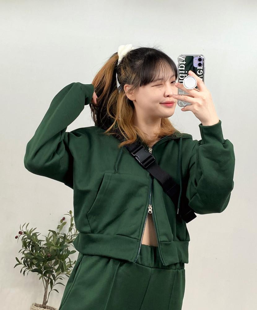 (44-66, 기모) 투웨이 크롭 후드집업