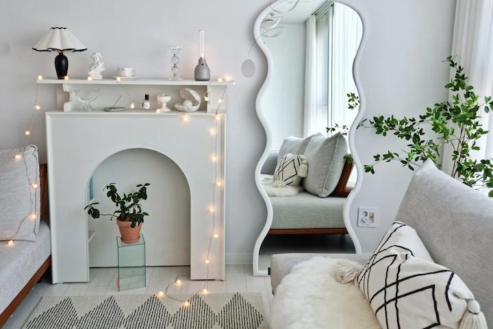 [당일출고] 프레임 커스텀 가능! 노프레임 비정형 전신거울 A-5+원목 받침대 4size