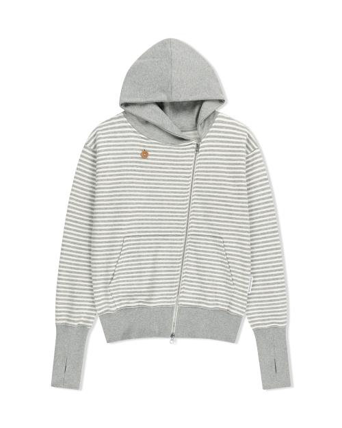 STRIPE UNBALANCED ZIPUP HOODIE (GREY)