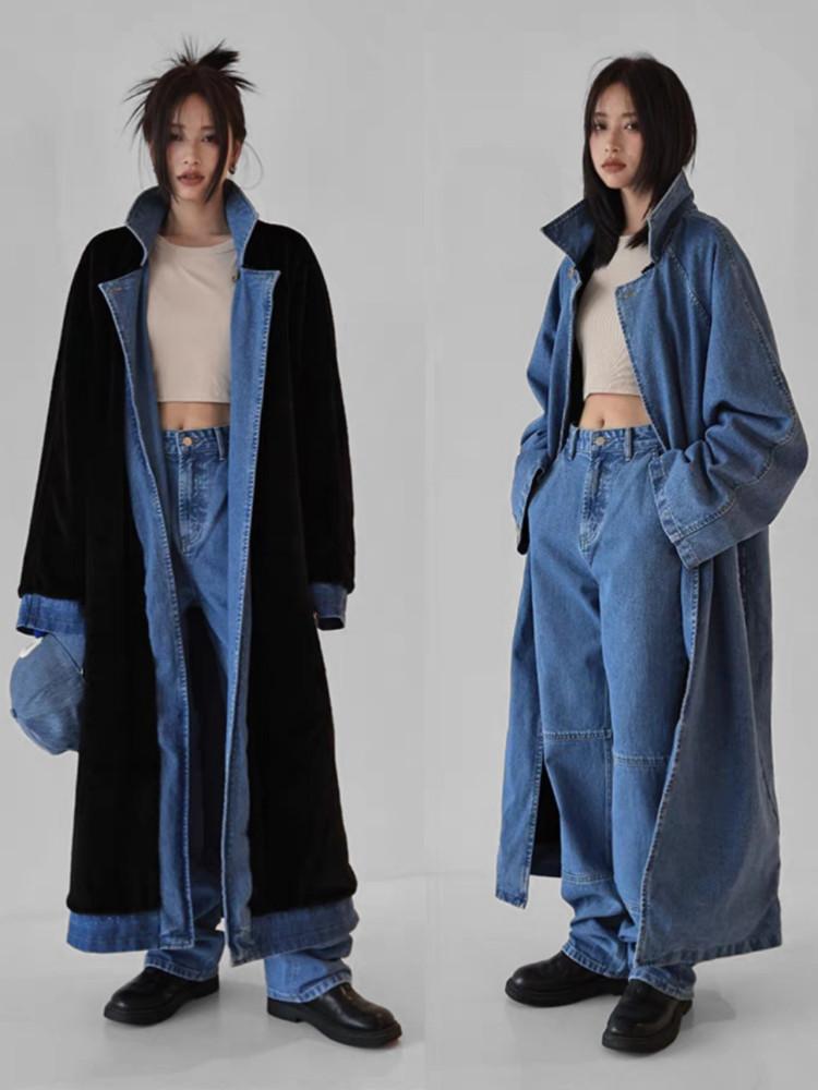 투인원 래빗퍼 데님 코트