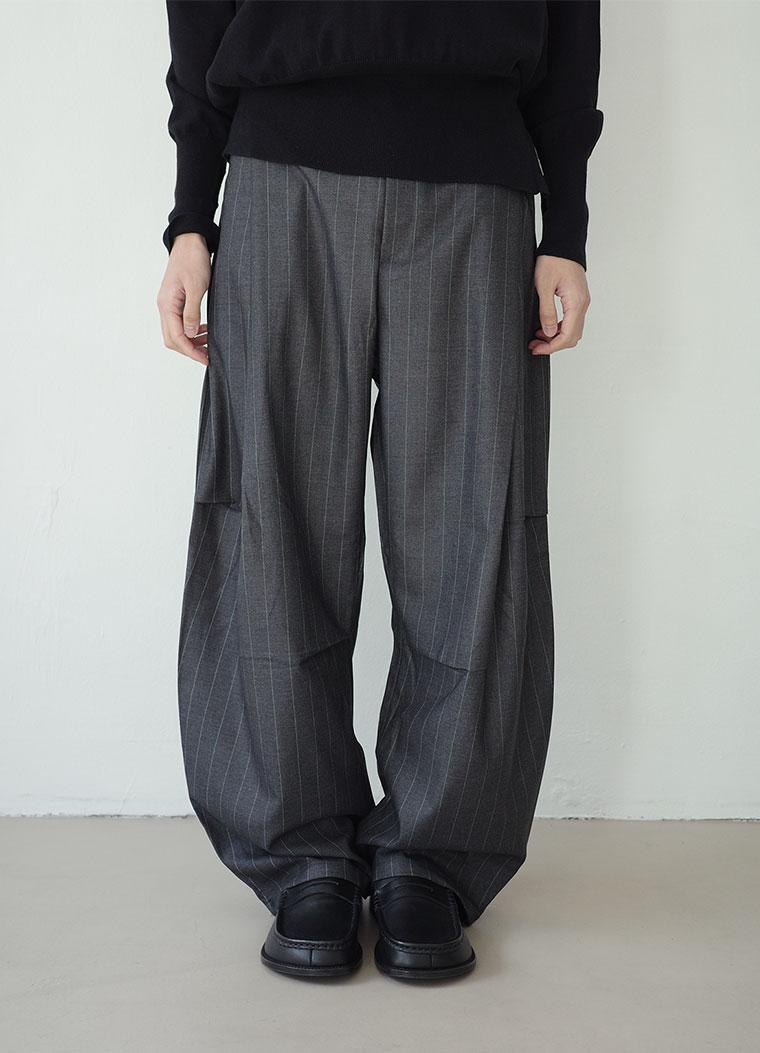 stripe curved wide slacks
