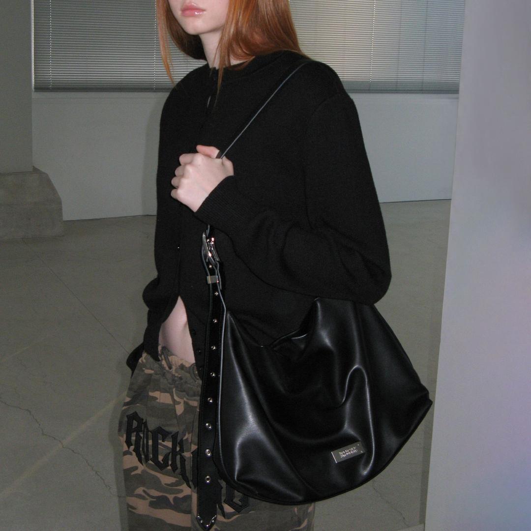 Punching Belt Strap Shoulder Bag - Black