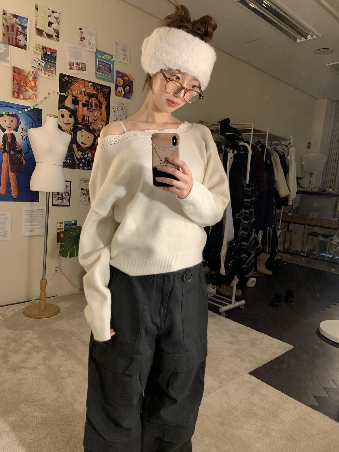 crochet boat neck sweater