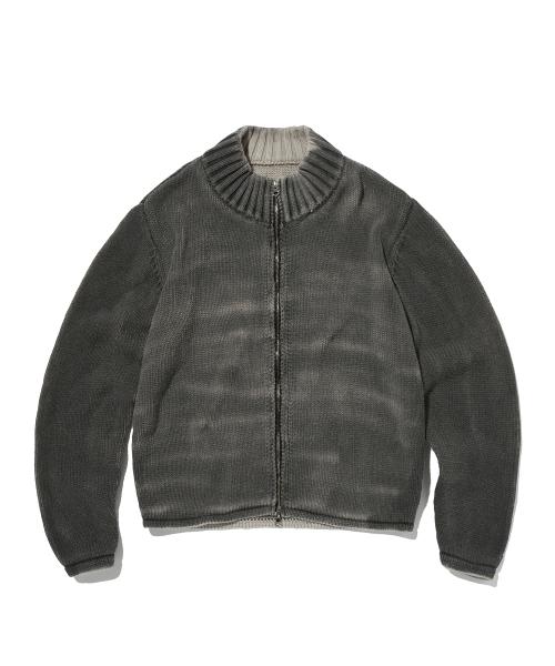 WASHED KNIT ZIP UP [CHARCOAL GRAY]