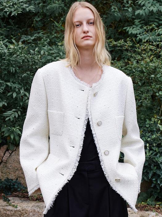 [은형PICK] FRINGE TWEED OVERSIZED JACKET _ WHITE