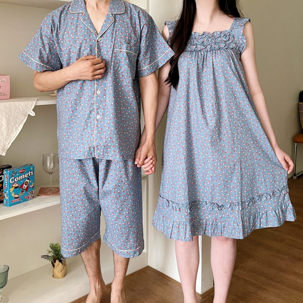 국산 순면 여름 댕댕이 커플 잠옷 반팔 신혼 파자마 빅사이즈