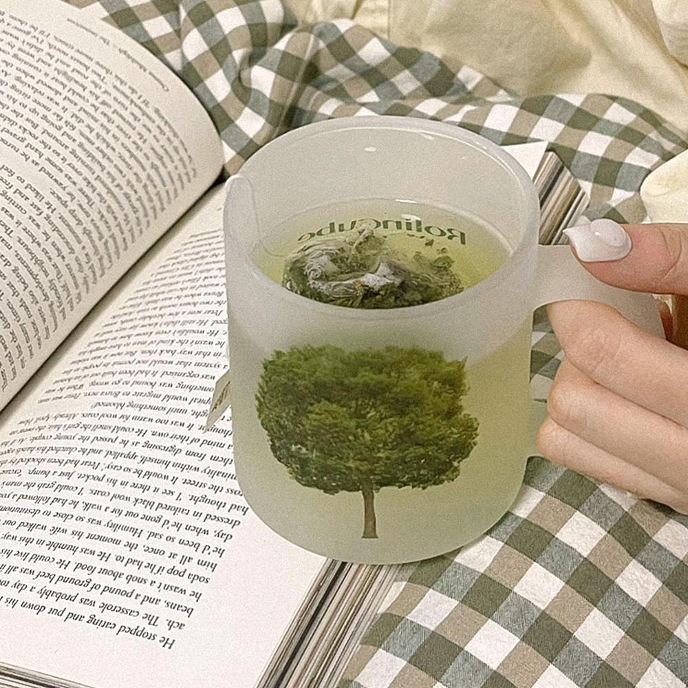 그린 트리 밀크글라스 반투명 나무 머그컵 빈티지 유니크 감성 홈카페 매장 인테리어