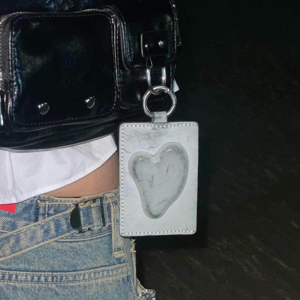 하트 키링 카드 지갑 Heart Keyring card wallet - White wax black