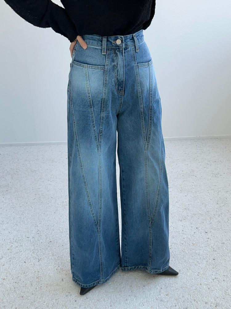쿠디 워싱 절개 와이드 데님 청바지 : 바이별마켓