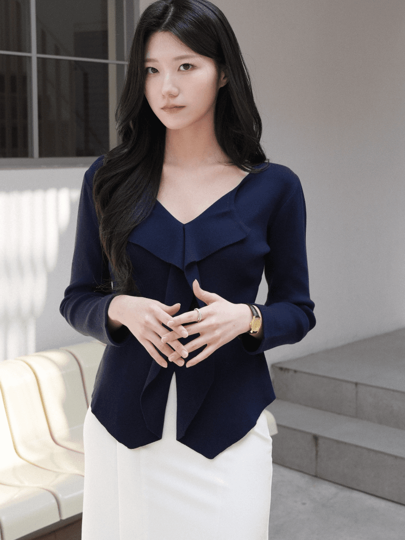 [Nouarté] 엠버 프릴 니트 (네이비)