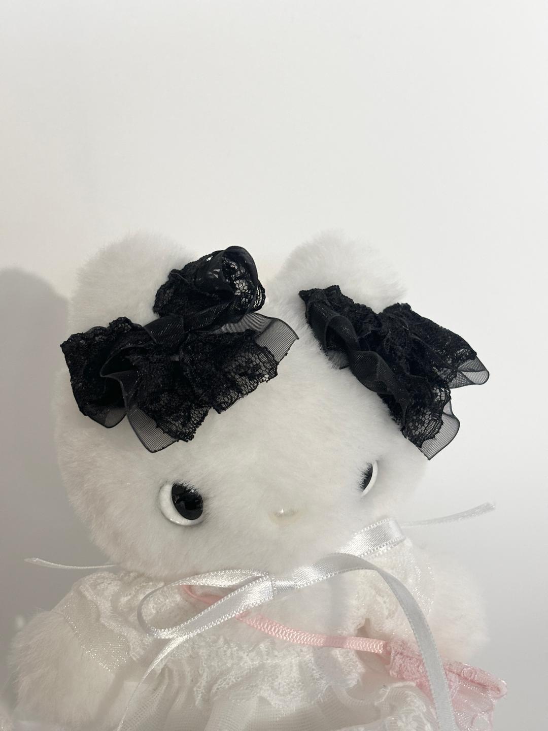 093 Hair pin with frill ribbon Black (1 piece) - for yukiyas
