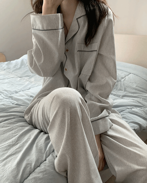 [unisex] 모노 면 긴팔 파자마 set - 2 size
