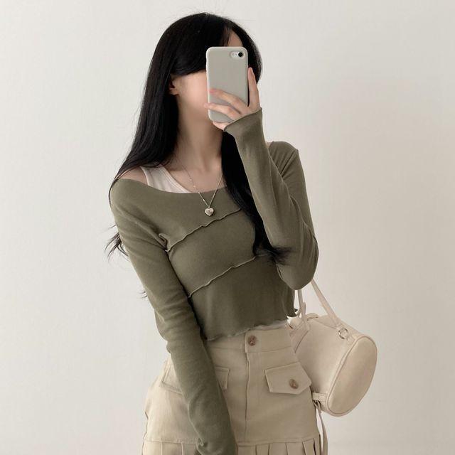 [얼리버드가을] 츄잉 사선 물결 나시 + 긴팔 티셔츠 세트_코튼로그