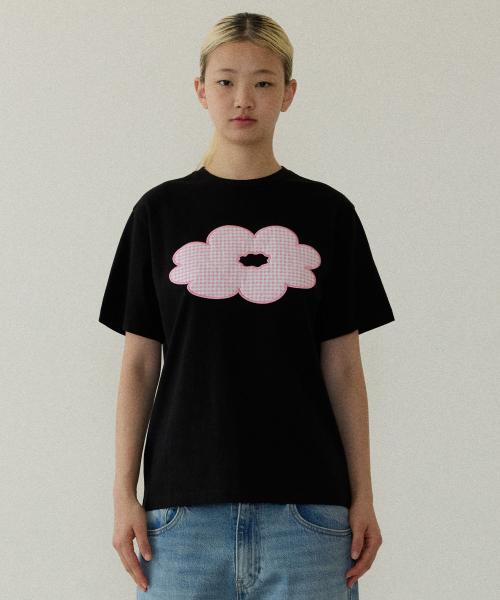 BIG FLOWER APPLIQUE TEE black