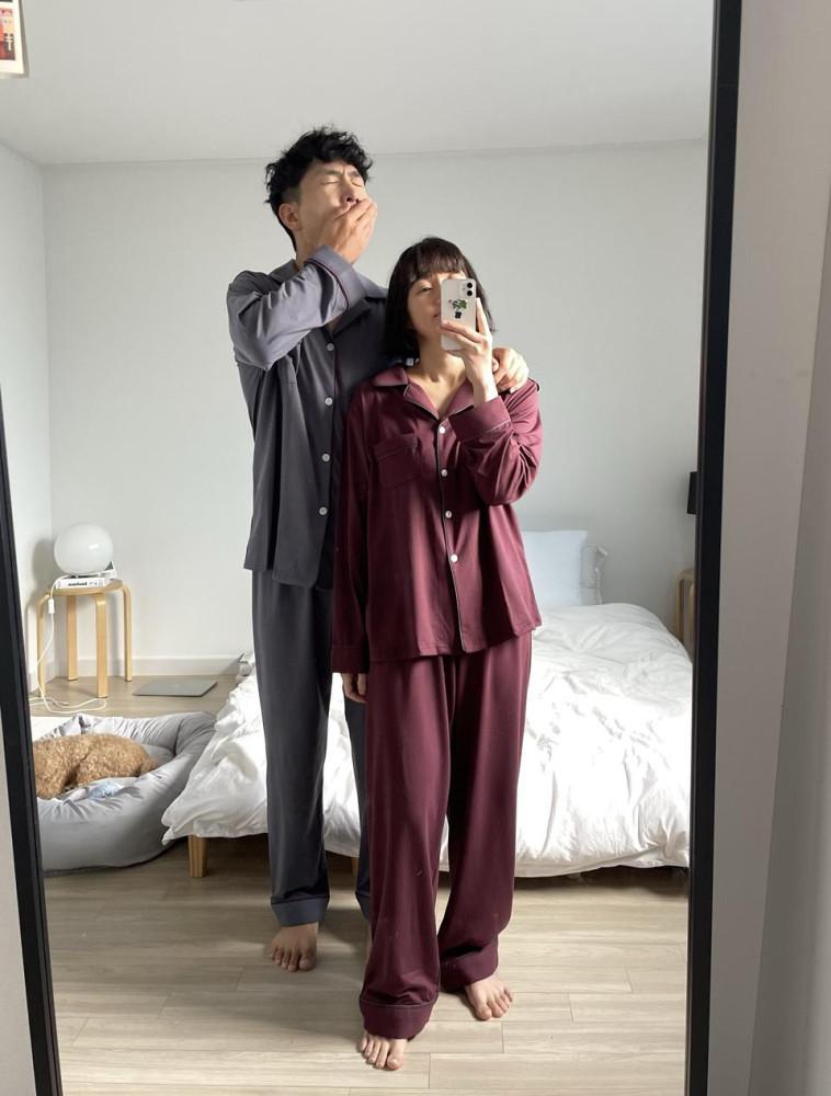 (와인 / 차콜) 촉감 좋은 모찌 스판 커플잠옷 파자마 홈웨어 세트