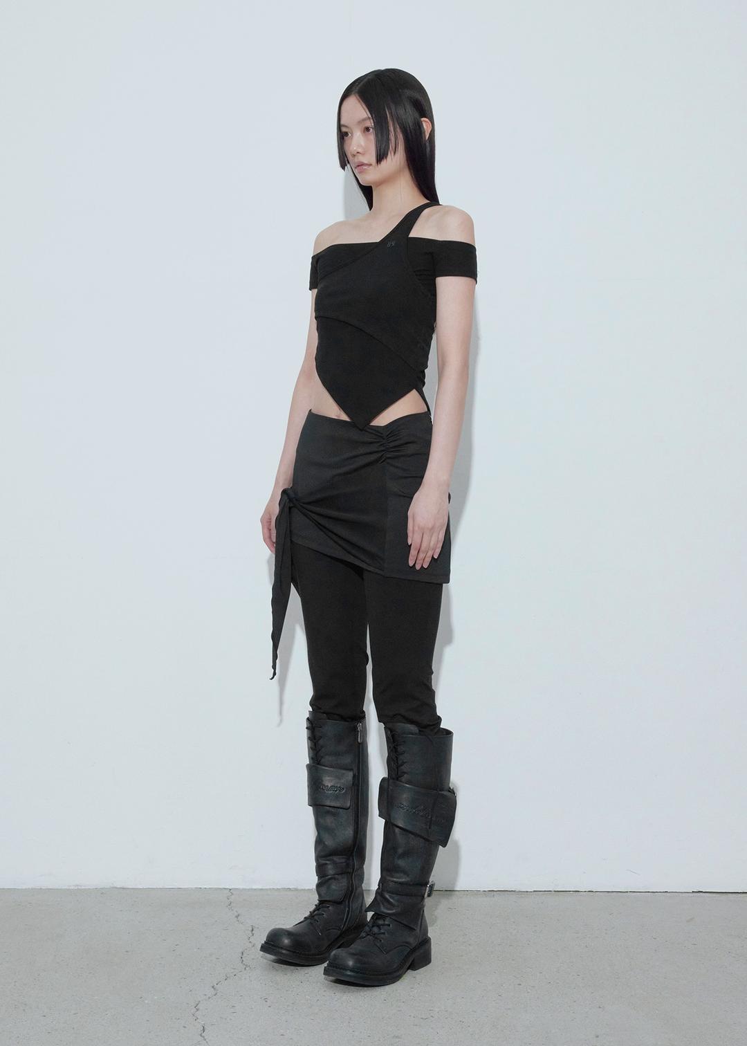 LAYERED OFF-SHOULDER TOP, BLACK