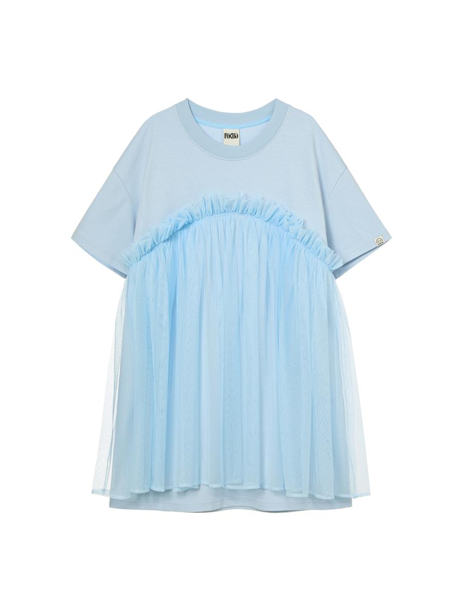 NEW  ROUND SHIRRING JERSEY DRESS