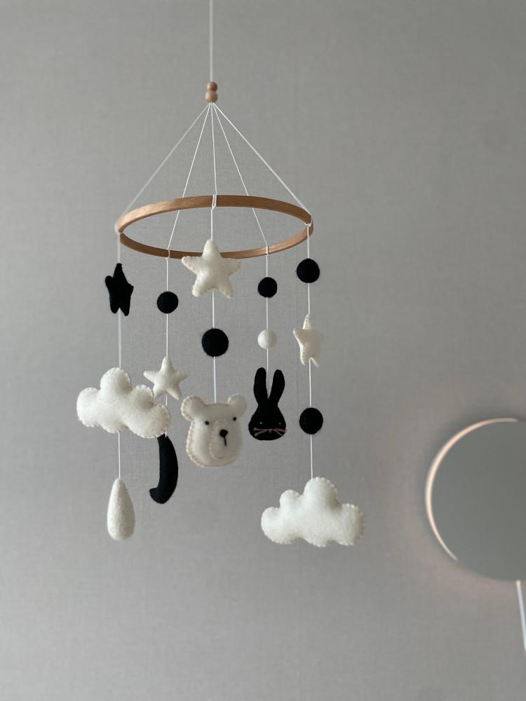 양모펠트 신생아 흑백모빌 감성 아기모빌 아기침대모빌 출산선물 임신선물
