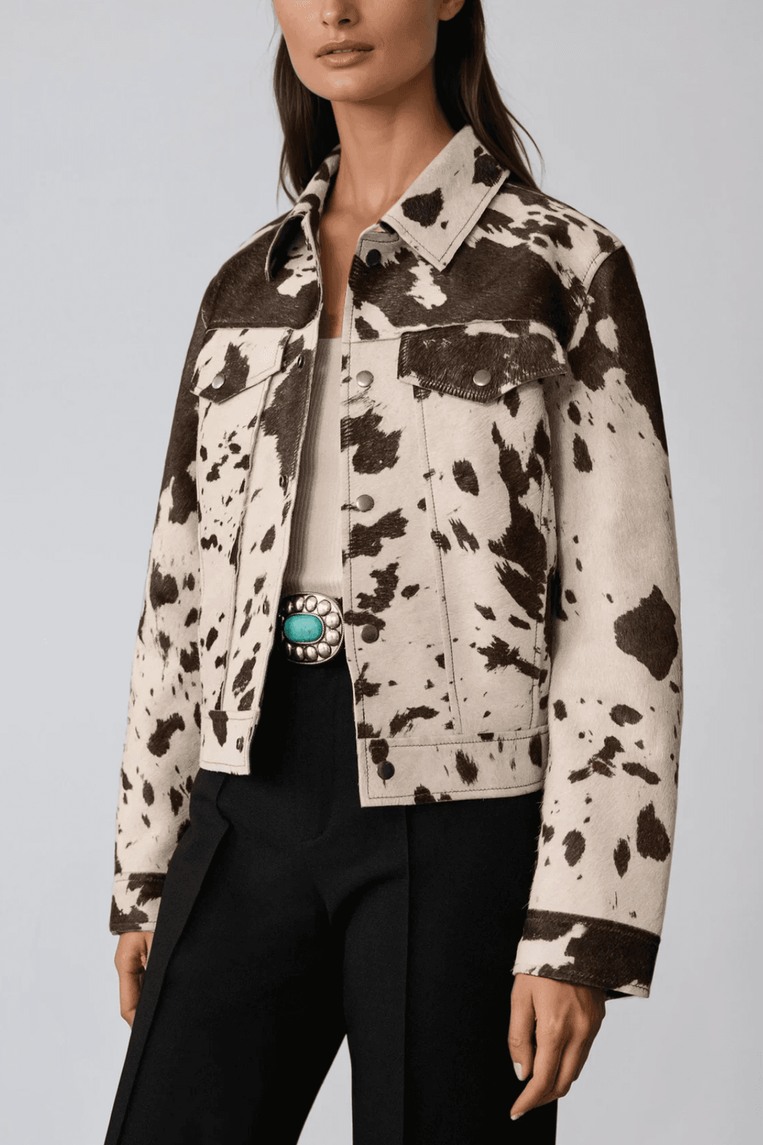 Bernie Cow Print Denim Jacket
