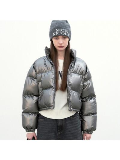 GLOSSY CROP PUFFER PADDING_CHARCOAL